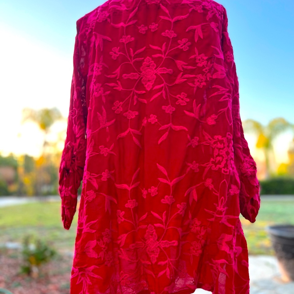 Johnny Was Red Pink floral embroidered blouse - Picture 6 of 12